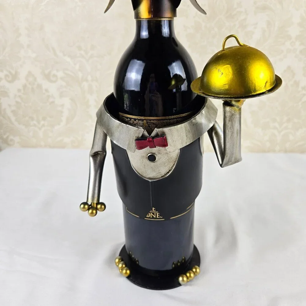 Metal Dog Wine Bottle Holder Steward Butler Free Standing Novelty Gift Whimsical